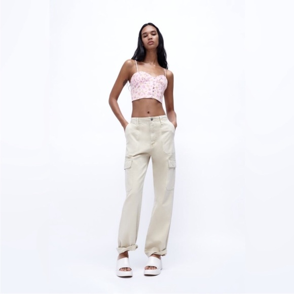 NWOT Zara Floral Crop Bustier Top - Picture 3 of 4